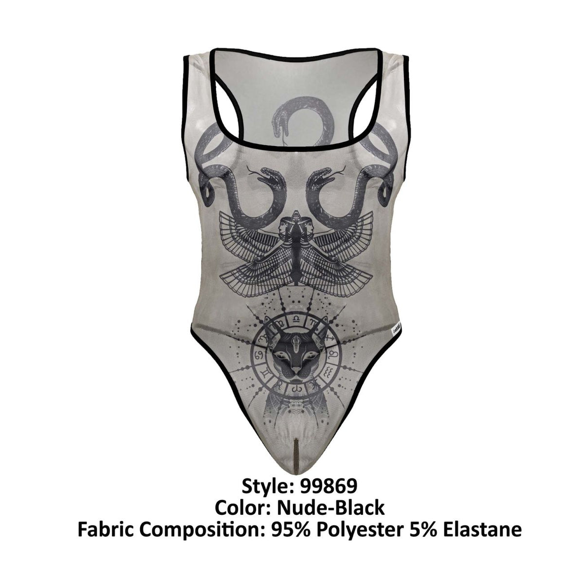 CandyMan Men's Underwear 99869 Egyptian Bodysuit Color Nude-Black