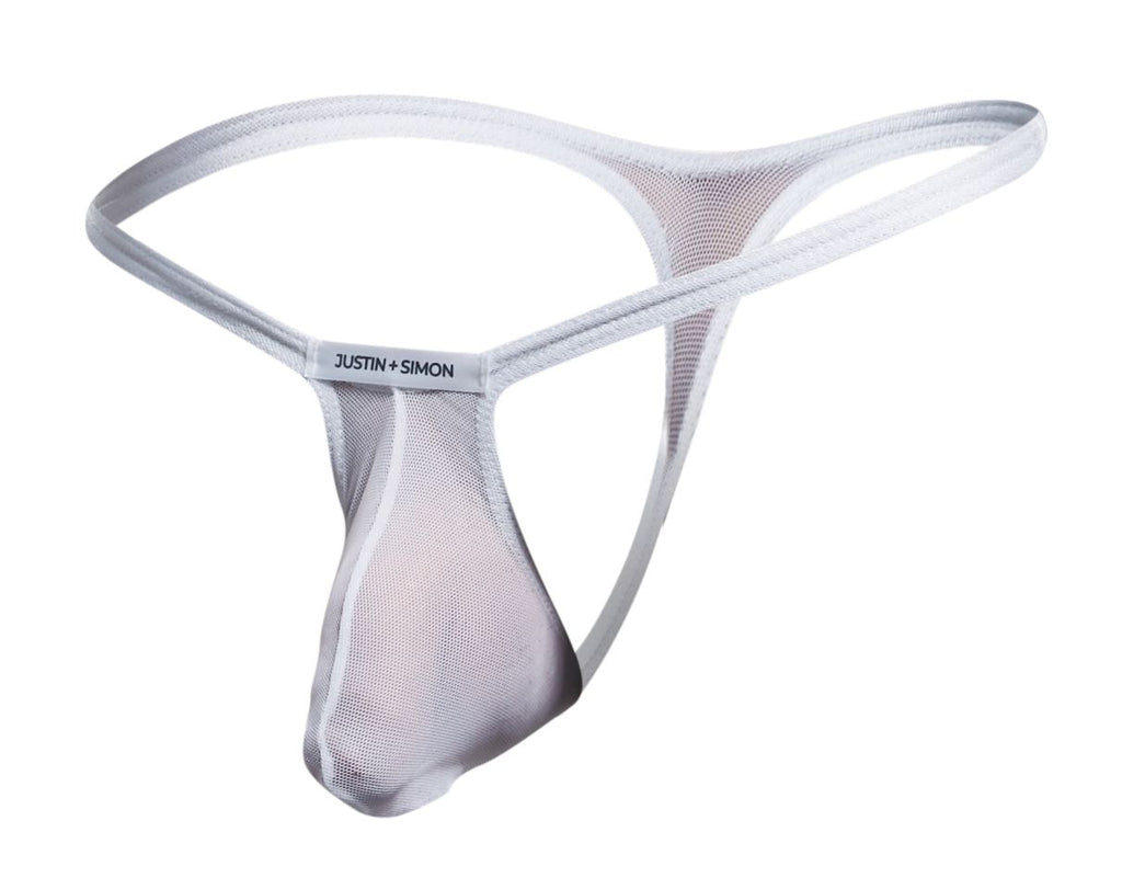 JUSTIN+SIMON Men's Underwear XSJBU02 Bulge Thongs Color White Mesh