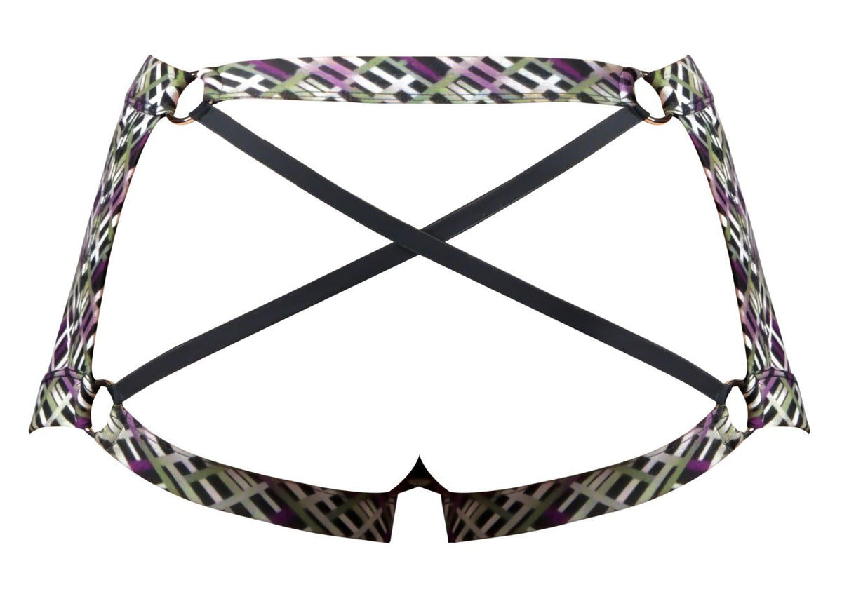 Male Power Men's Underwear 148-303 Gridlocked Strappy Back Short Color Printed