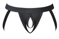 Male Power Men's Underwear 348-304 Open Ended Jock Open Front Elastic Cock Ring Color Black