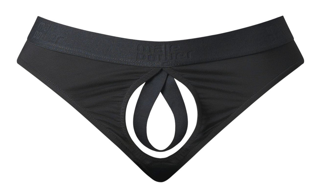 Male Power Men's Underwear 417-304 Open Ended Thong Open Front Elastic Cock Ring Color Black