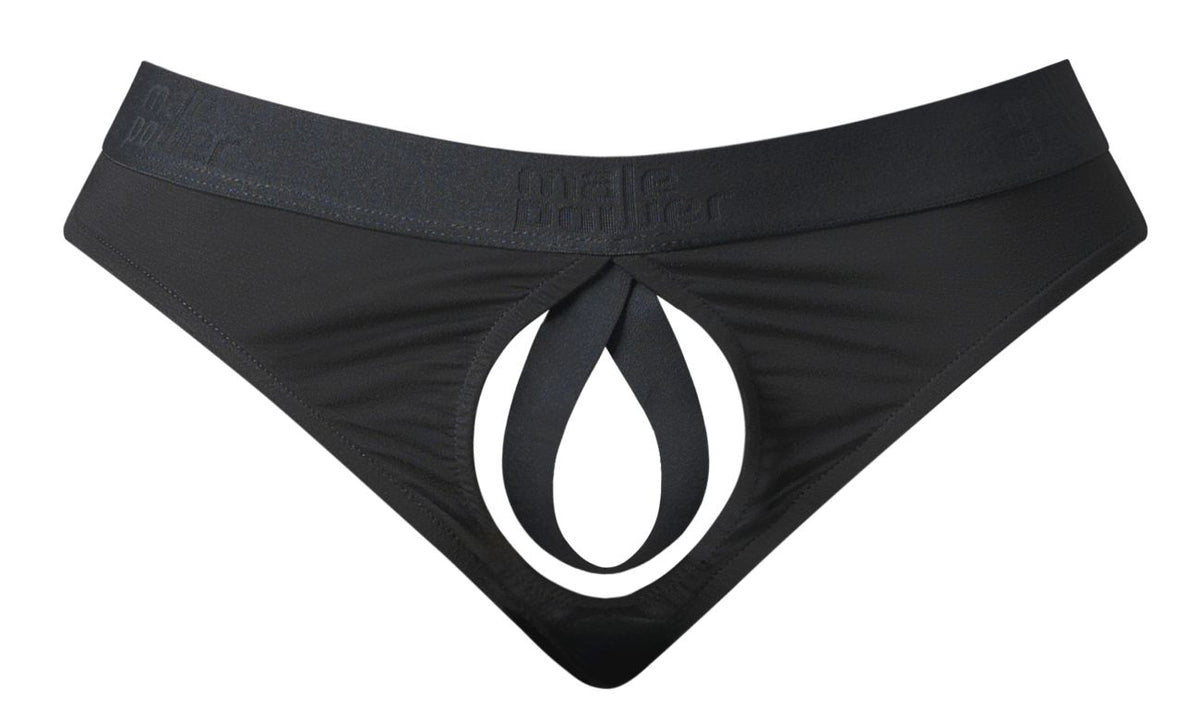 Male Power Men's Underwear 417-304 Open Ended Thong Open Front Elastic Cock Ring Color Black