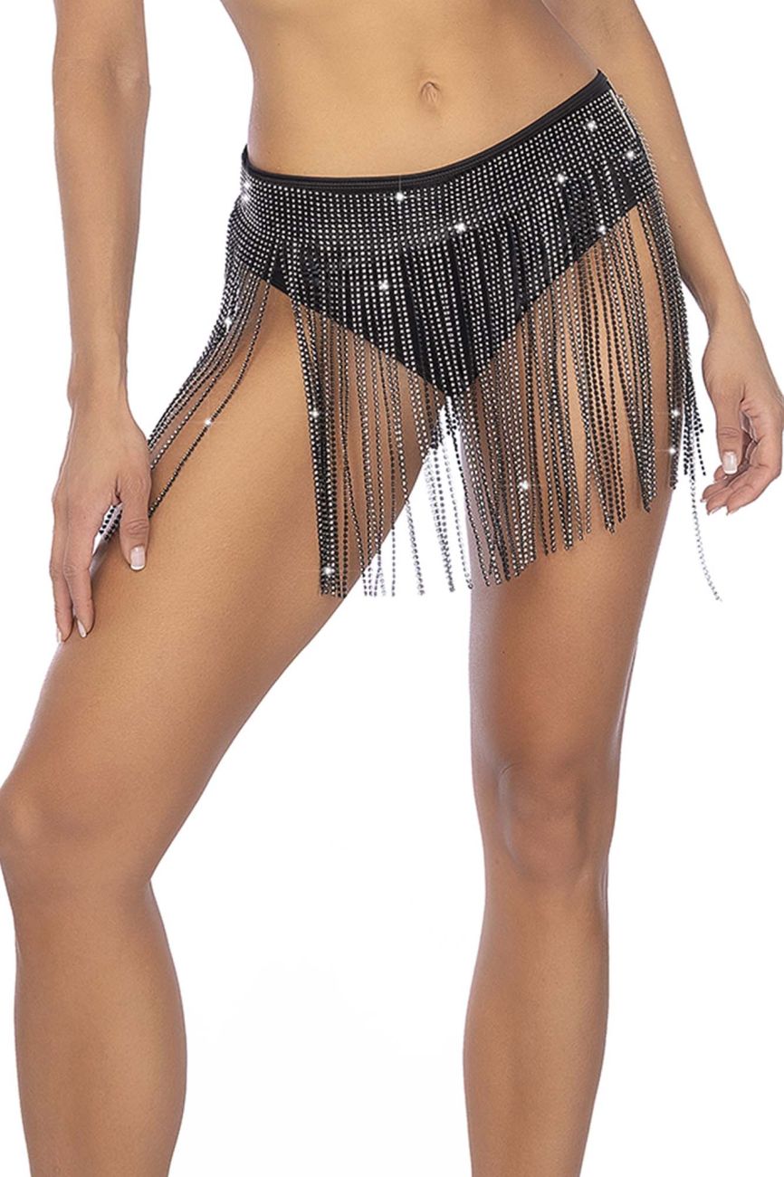 Mapale Women's Hosiery 1138 Glam Fringe Belt Color Black-Rhinestone