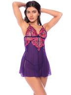 Mapale Women's Lingerie 7644 Alluring Babydoll with Matching Thong Color Orchid Obscura