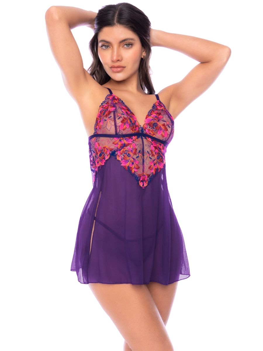 Mapale Women's Lingerie 7644 Alluring Babydoll with Matching Thong Color Orchid Obscura