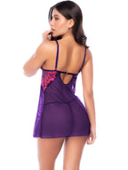 Mapale Women's Lingerie 7644 Alluring Babydoll with Matching Thong Color Orchid Obscura