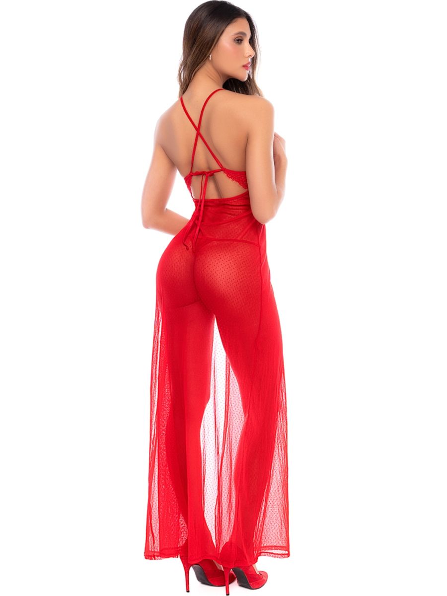 Mapale Women's Lingerie 7649 Seductive Long Gown with Matching Thong Color Red