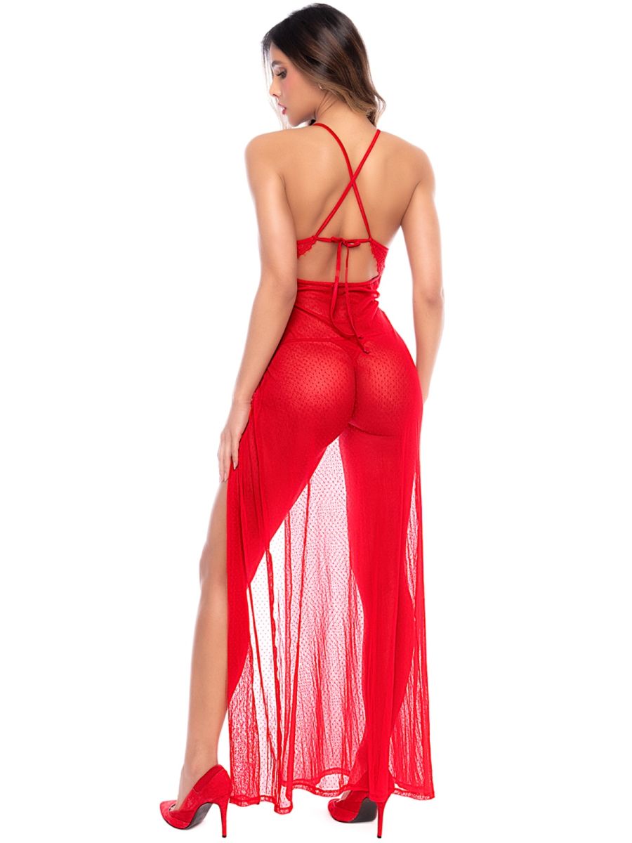 Mapale Women's Lingerie 7649 Seductive Long Gown with Matching Thong Color Red