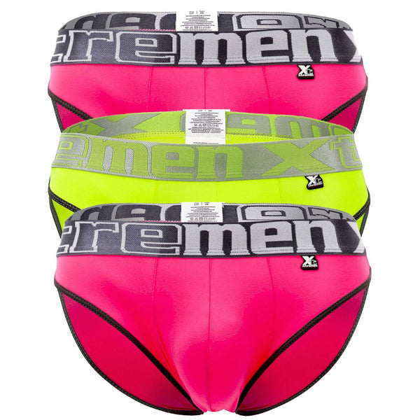 Xtremen 91053-3 3PK Briefs Color Fuchsia-Green-Fuchsia