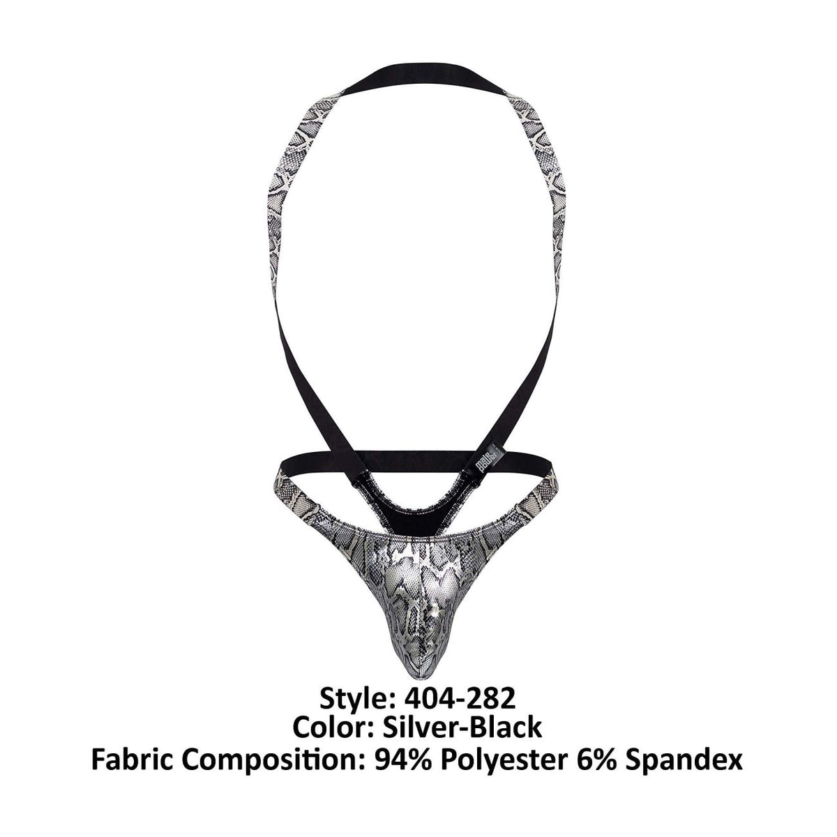 Male Power Men's Underwear 404-282 S-naked Shoulder Sling Harness Thong Color Silver-Black