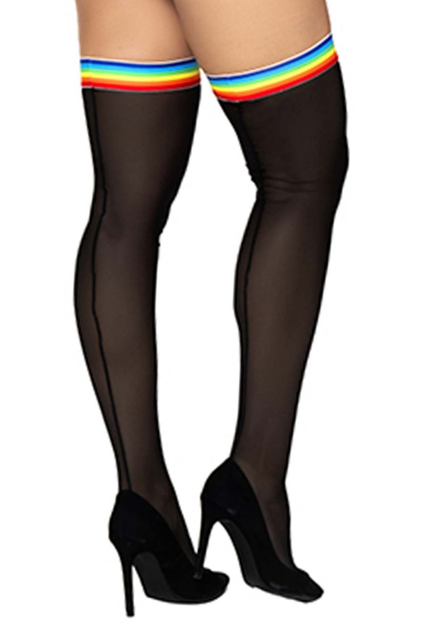 Mapale Women's Lingerie 1100 Mesh Thigh Highs Color Black-Rainbow
