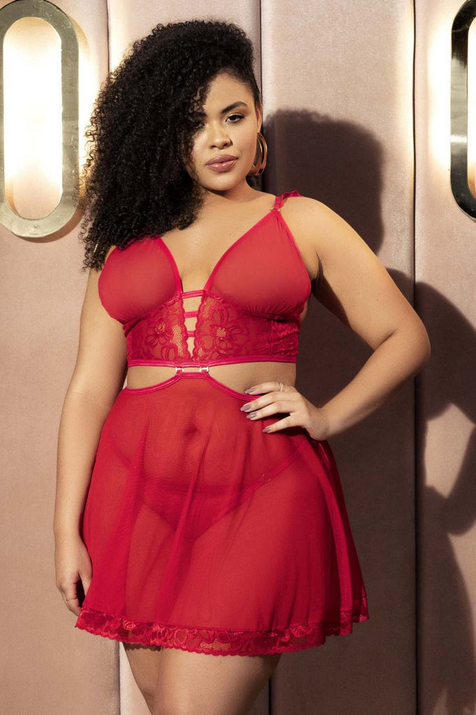 Mapale 7386X Two in One Babydoll and Two Piece Set Color Red