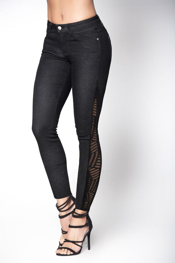 Mapale D1915 Butt Lifting Jeans with Mesh Detail Color Black